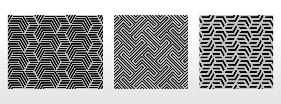 Geometric set of seamless black and gray patterns. Simple vector graphics