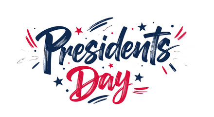 Presidents Day celebration typography with stars and red white blue colors. © Khansa505
