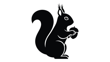 A black and white silhouette of a squirrel holding an acorn. isolated on white background, Vector © SILHUETTECHEMBER