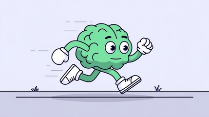 Obraz premium Cartoon brain character running energetically outdoors symbolizes mental fitness, motivation, and healthy lifestyle for wellness campaigns or educational materials