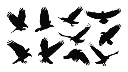 Obraz premium A flock of black birds in flight against a white background isolated on white background, Vector