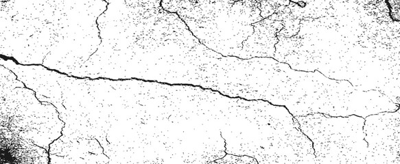 Vector Cracked Grunge Texture Overlay Black and white distressed background surface with cracks, dust, and grain effect © Kafi