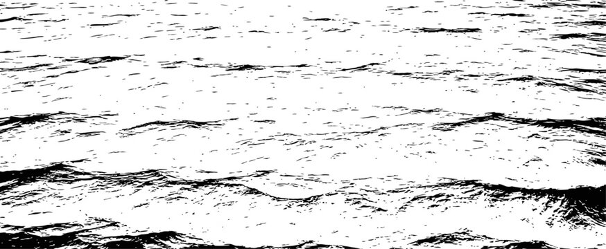 Distressed Black and White Vector Water Surface Texture Grunge Ink Drawing Effect Rough Ocean Waves Pattern Overlay