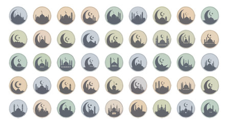 Mountain landscape icon collection. Includes mountain, hill, peak, summit, valley, landscape icons. Created in minimalist style with pastel color palette.