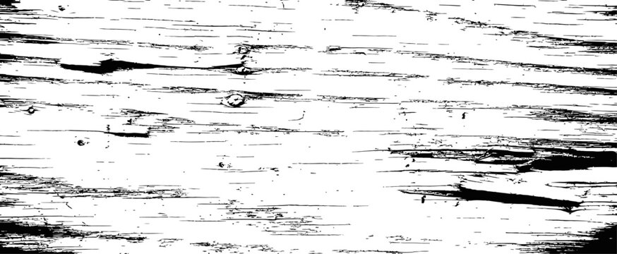 Horizontal Birch Bark or Weathered Wood Grunge Texture Vector Overlay Black and White Distress Background