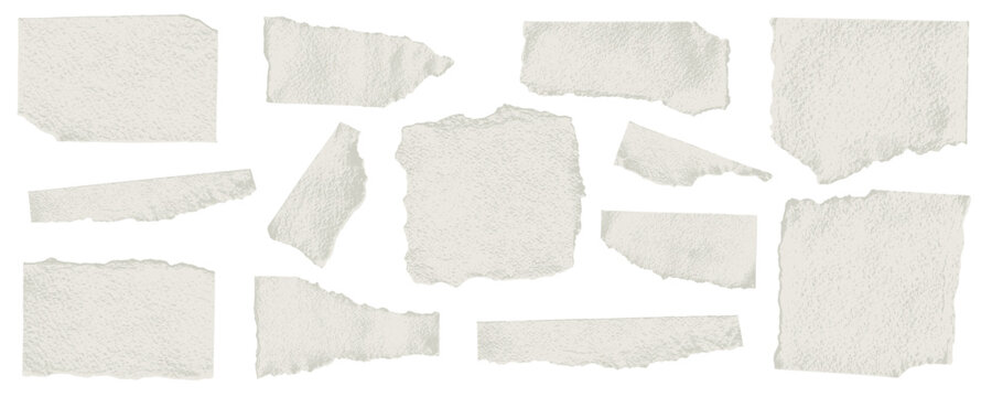 White Photocopy Torn Rip Paper Frame Set. Empty Torn Paper Xerox Texture Collage Grunge Border Kit. Vector Illustration Clipart Graphic