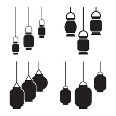 A collection of stylized black silhouette icons depicting various modern and classic pendant light fixtures.