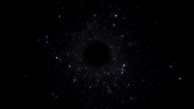 Abstract cosmic black hole with surrounding stars and galaxies. Represents the mysteries of the universe and the vastness of space exploration