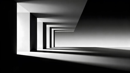 Minimalist Geometric Architecture Interior with Dramatic Light and Shadows