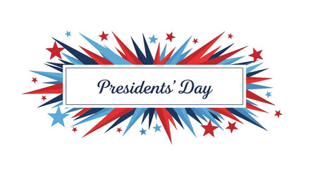 A Presidents' Day banner with red, white, and blue stars and lines on a white background, celebrating Federal Holiday in America.