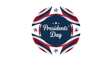 A patriotic Presidents' Day icon featuring stars and stripes on a blue background with white text.