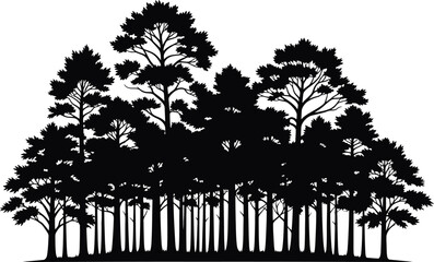 Fototapeta premium Black silhouette of a dense forest of trees