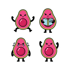Cartoon Avocado Characters Showing Different Emotions and Actions