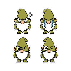 Obraz premium Cartoon gnome with different emotions on white background