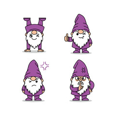 Cartoon Gnomes with Different Emotions and Actions in Purple
