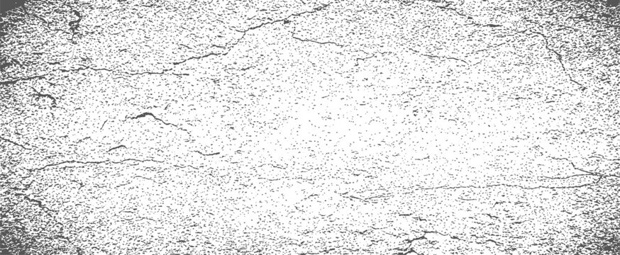 Cracked grunge texture overlay distressed asphalt concrete wall background black and white vector abstract vintage dirty surface grain noise effect
