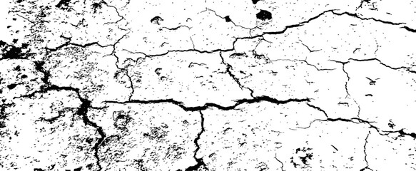 Obraz premium Black and white cracked grunge overlay texture vector background Distressed concrete wall surface with deep cracks and spots