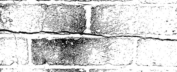 Black and white grunge vector texture of an old cracked brick wall distress overlay background abstract masonry pattern