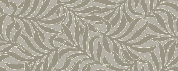 Abstract floral leaves seamless pattern with dotted flat style.  © andin