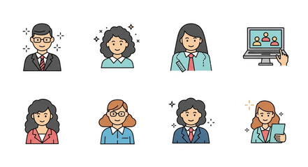 Diverse Group of Professional People Icons for Business and Communication.