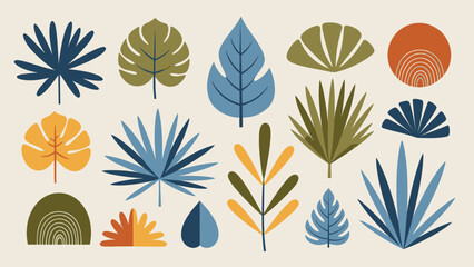 Collection of Abstract Tropical Leaves and Botanical Elements.