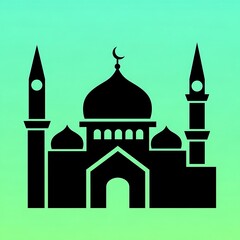 Mosque silhouette with crescent moon.