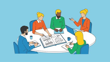 Diverse business team collaborating around a table in a meeting.