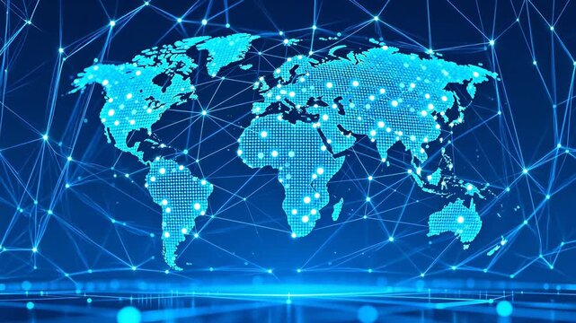 Digital world map with network connections