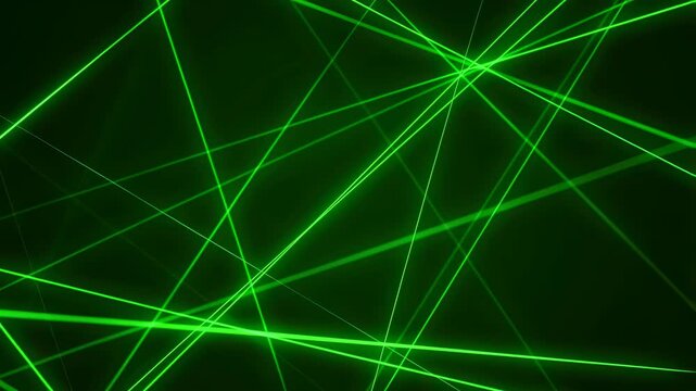 Abstract green laser light beams creating dynamic patterns on a dark background. Ideal for technology, science, and futuristic themes