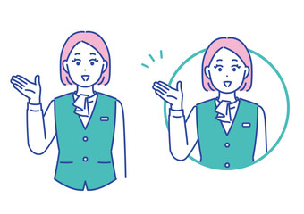 指差しをして案内する受付スタッフのイラストセット