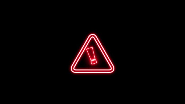 Alert warning sign with Exclamation neon symbol, danger signal icon animation symbol, alert, attention, triangle, caution