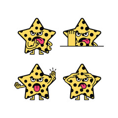 Cartoon star character set with different emotions and expressions on white background