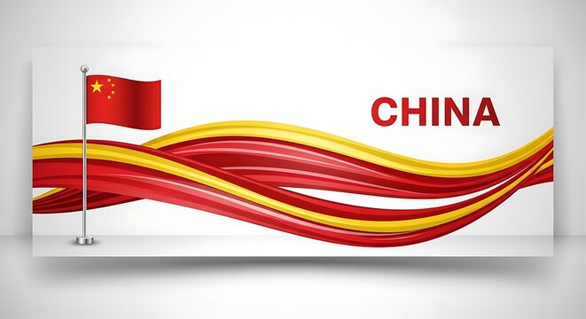 Vibrant China flag waving with dynamic red and yellow waves