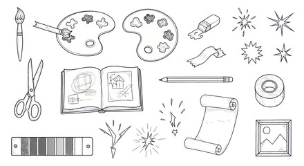 Art and Craft Supplies Doodle Collection Creative Tools Sketch.