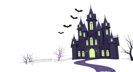 Obraz premium Spooky Halloween Haunted Mansion with Bats and Bare Trees