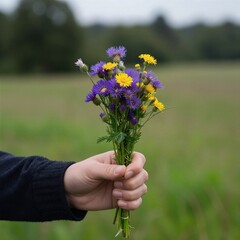 Hand Holding Wildflower Bouquet