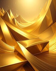 Gleaming golden geometric landscape with sharp edges and flowing curves