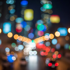 Blurred city lights create a vibrant abstract night scene