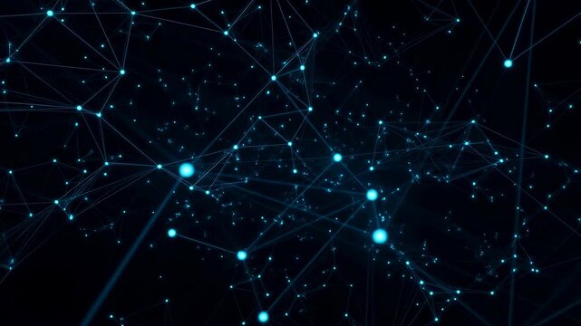 Abstract digital network connections with glowing nodes and lines. Visual representation of data flow and technology in a connected world