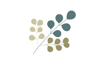 Fototapeta premium Abstract botanical illustration featuring stylized green and beige leaves arranged on a clean white background.