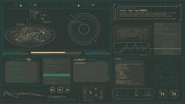 Animated display showing program codes and real-time location data processing