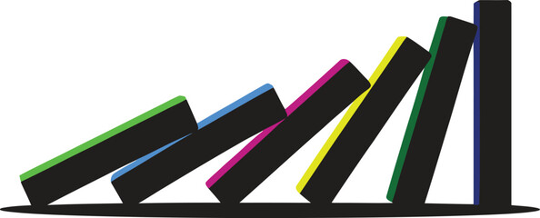 Colorful Falling Dominos Representing Chain Reaction Effect