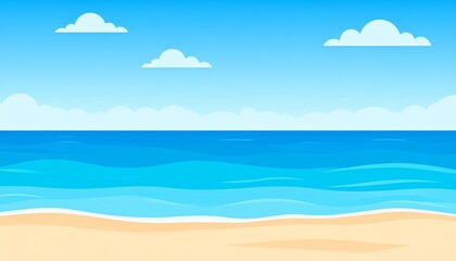 Tropical beach paradise with clear blue sky and fluffy white clouds on sunny day