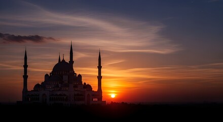 Obraz premium Grand Mosque Silhouette at Vibrant Sunset 