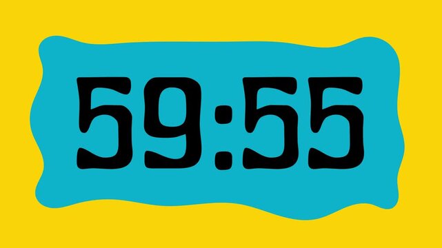 Countdown timer from 60 minute to 59 minute on yellow background suitable for presentations, productivity, educational content, and more
