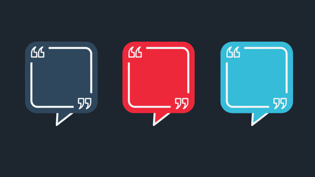 colorful quote boxes, speech bubbles, quotation marks on dark background