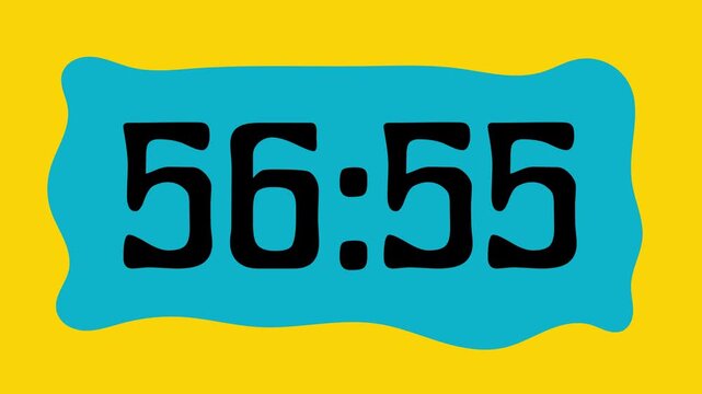 Countdown timer from 57 minute to 56 minute on yellow background suitable for presentations, productivity, educational content, and more