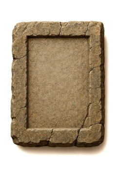 A stone frame on a white background, conveying a sense of antiquity and a blank canvas for creative expression