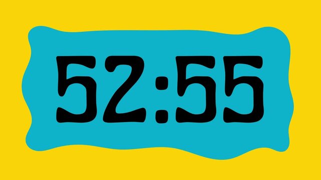 Countdown timer from 53 minute to 52 minute on yellow background suitable for presentations, productivity, educational content, and more