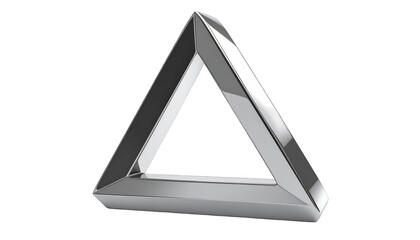 Metallic, shiny, impossible triangle floating against a black background